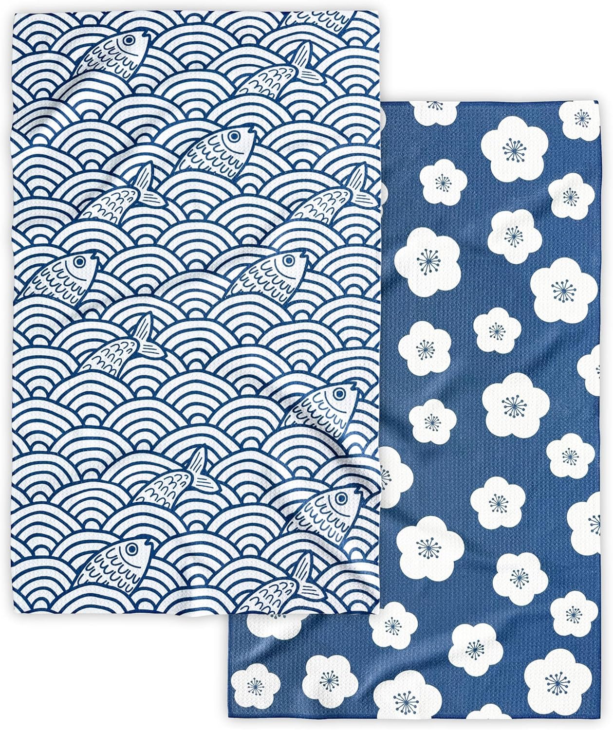 Kitchen Towels, Premium Dish Towels for Kitchen Drying, 18" x 30" Tea Towels, Quick Dry Microfiber Dish Cloths, Ocean Sakura Series, 2-Pack