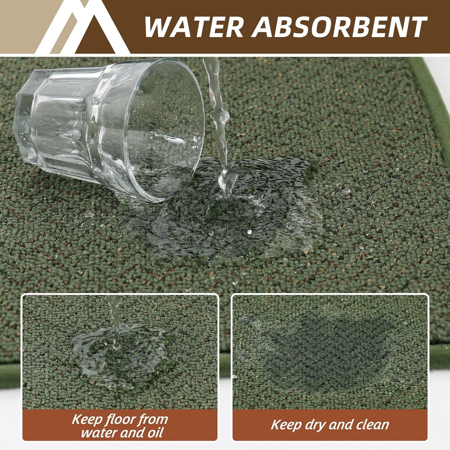 COSY HOMEER Kitchen Rugs Non Slip Washable 24"x36"+24"x60" Absorbent Kitchen Mats for Floor Stain Resistant Kitchen Runner Rug Sets of 2 Kitchen Floor Mats for Sink,Green