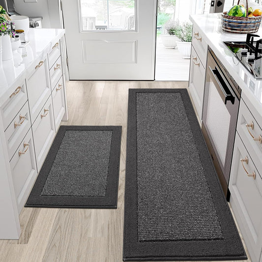 BEQHAUSE Kitchen Rugs and Mats Set of 2 Non-Slip Kitchen Mats for Floor, Absorbent and Stain Resistant Kitchen Runner, Machine Washable Rugs for Kitchen, Laundry & Sink, 24"x36"+24"x60", Charcoal