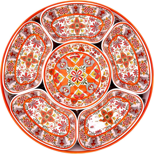 TP Taco Bar Serving Set, Melamine Serving Platter with Lazy Susan, Serving Tray and Bowls, Taco Tuesday Kit Snack Holder for Party and Fiesta, Talavera Bloom