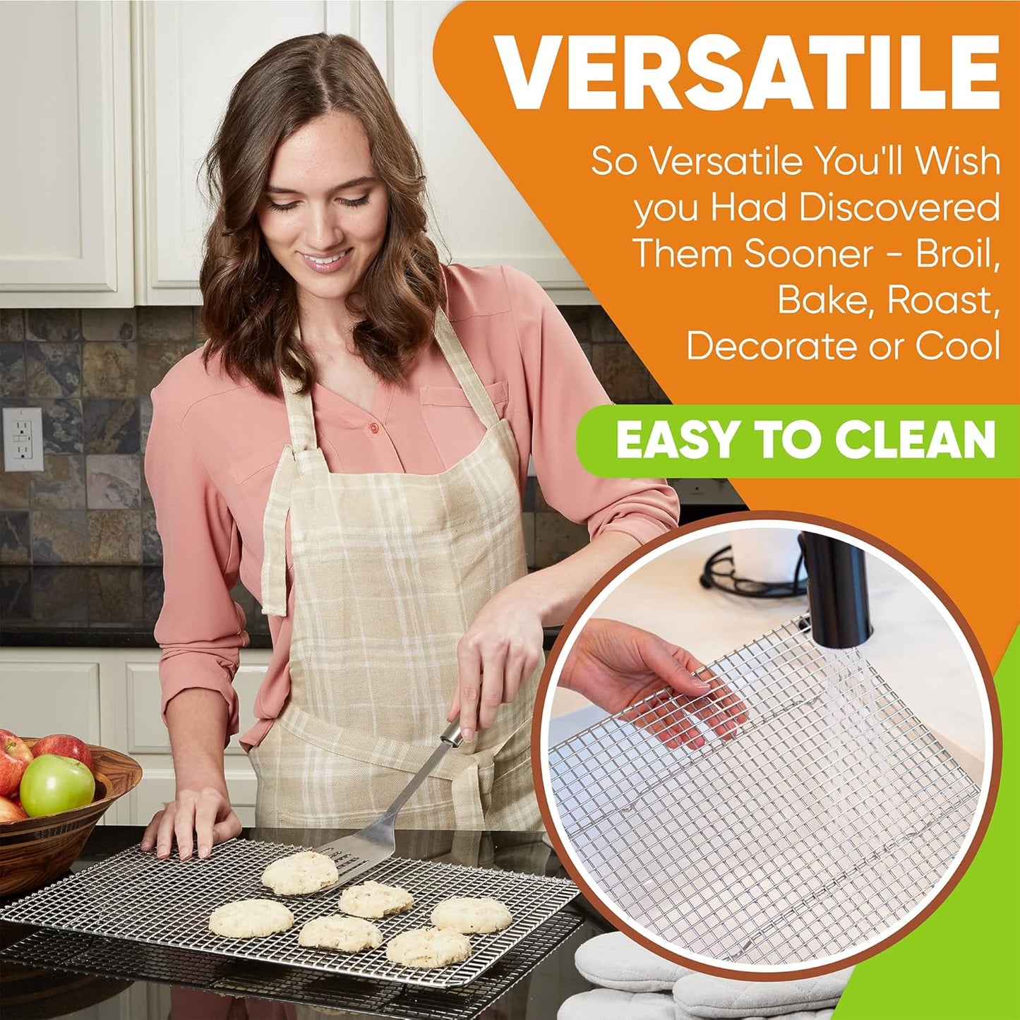 Spring Chef 11.8" x 17" Stainless Steel Cookie Cooling Rack - Oven Safe - Baking Rack for Bacon, BBQ, Jerky, Bread, Pizza, Cake - Fits Half Sheet Roasting Pan - Dishwasher Safe