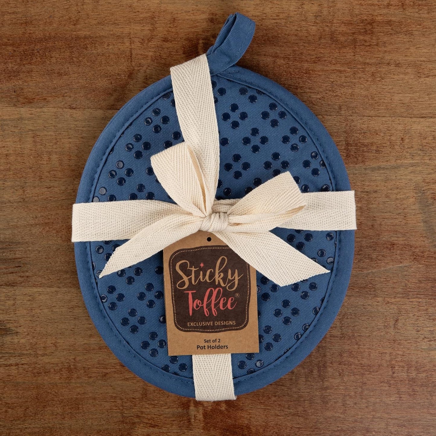 Sticky Toffee Silicone Pot Holders Set of 2, Dark Blue, Heat Resistant to 500°F, Non-Slip Oven Hot Pads with Oeko-Tex Cotton Shell, 7 x 9 in