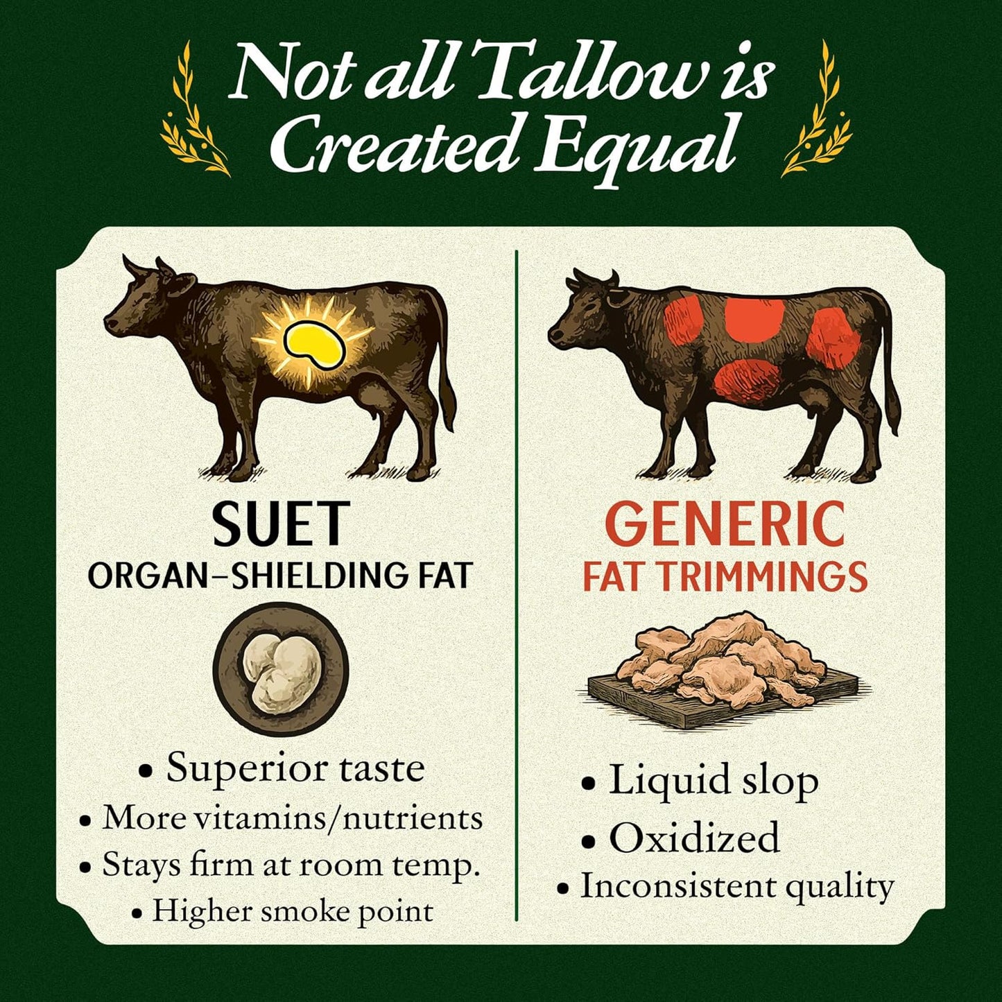 Pasture Raised Beef Tallow, Grass-Fed & Grass-Finished, Made from Beef Suet for more nutrients, Glass Jar