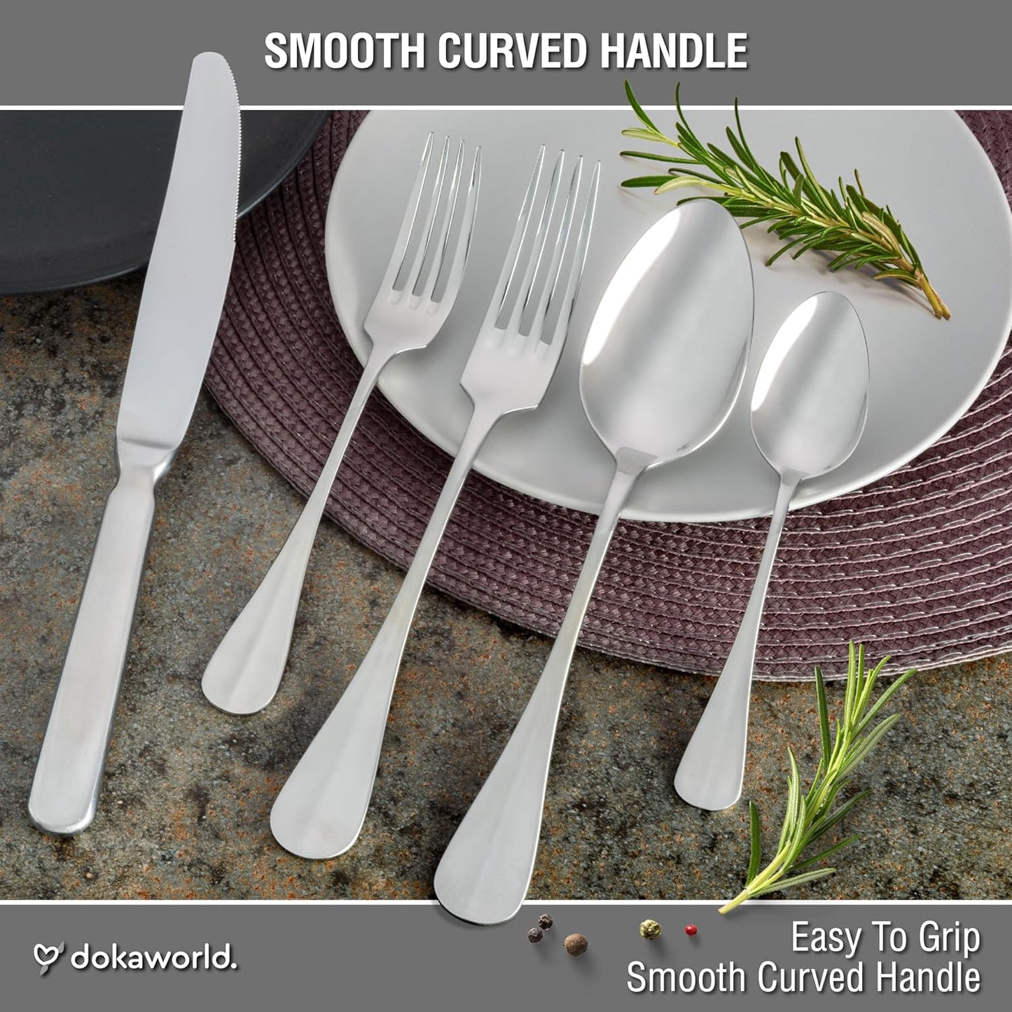 Semi-Matte Design Flatware, Silverware Set for 8 persons, 40 Piece - Spoons, Forks, and Knives 18/10 Stainless Steel, Dishwasher Safe