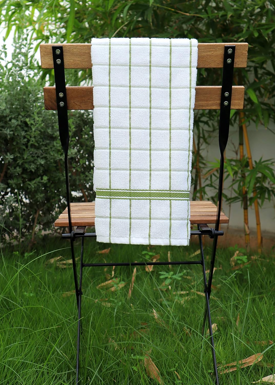 AMOUR INFINI Terry Cotton Kitchen Towels 4-Pack - Large 18 x 28 Inch, Absorbent & Soft Dish Towel with Hanging Loop, Washable Ideal for Cleaning, Drying (Green)