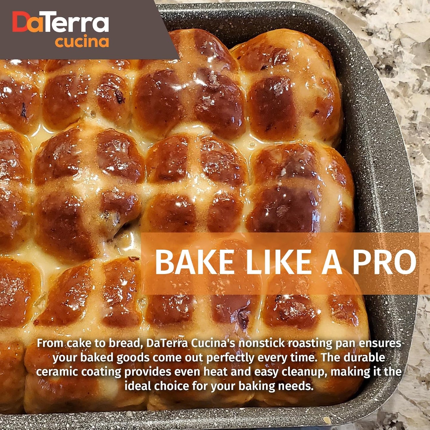 DaTerra Cucina Roasting & Lasagna Pan – 16" x 12" x 3", Large Nonstick Ceramic – Oven & Stovetop Safe to 600°F, 2.5mm Aluminum Base, PTFE, PFOA, Lead & Cadmium Free – Durable & Stylish, Made in Italy