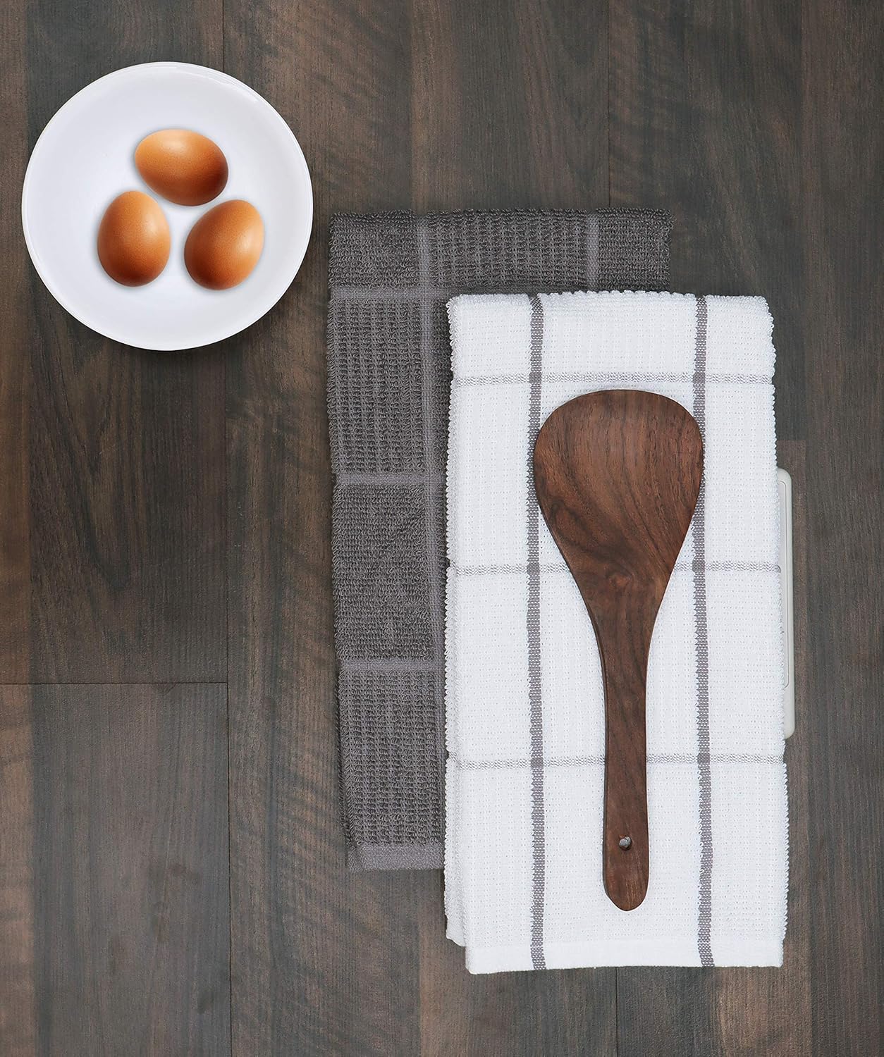 AMOUR INFINI Kitchen Towels Pack of 4 Absorbent, Quick Drying Premium Terry Cotton Dish Towel with Hanging Loop 16x28 Inch Hand & Tea Towels (L.Grey)