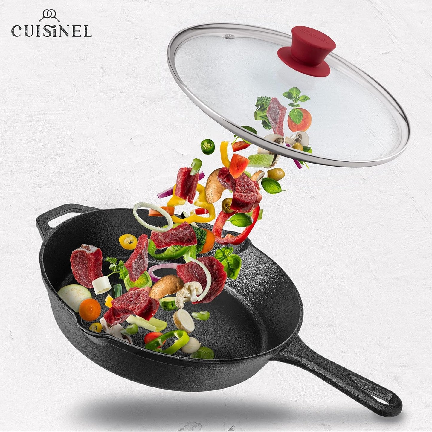 Glass Lid with Steam Vent Hole - 10"-Inch/25.4-cm - Compatible with Lodge Cast Iron Skillet Pan - Fully Assembled Universal Replacement Cover - Tempered and Oven Safe - Reinforced Stainless Steel Rim