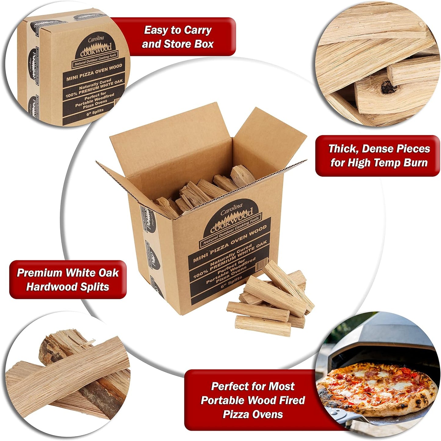 Mini Pizza Oven Wood 6 Inch Firewood Pizza Logs Naturally Cured White Oak Hardwood for Portable Wood Pizza Ovens 790 Cubic Inches, Approximately 12-14lbs