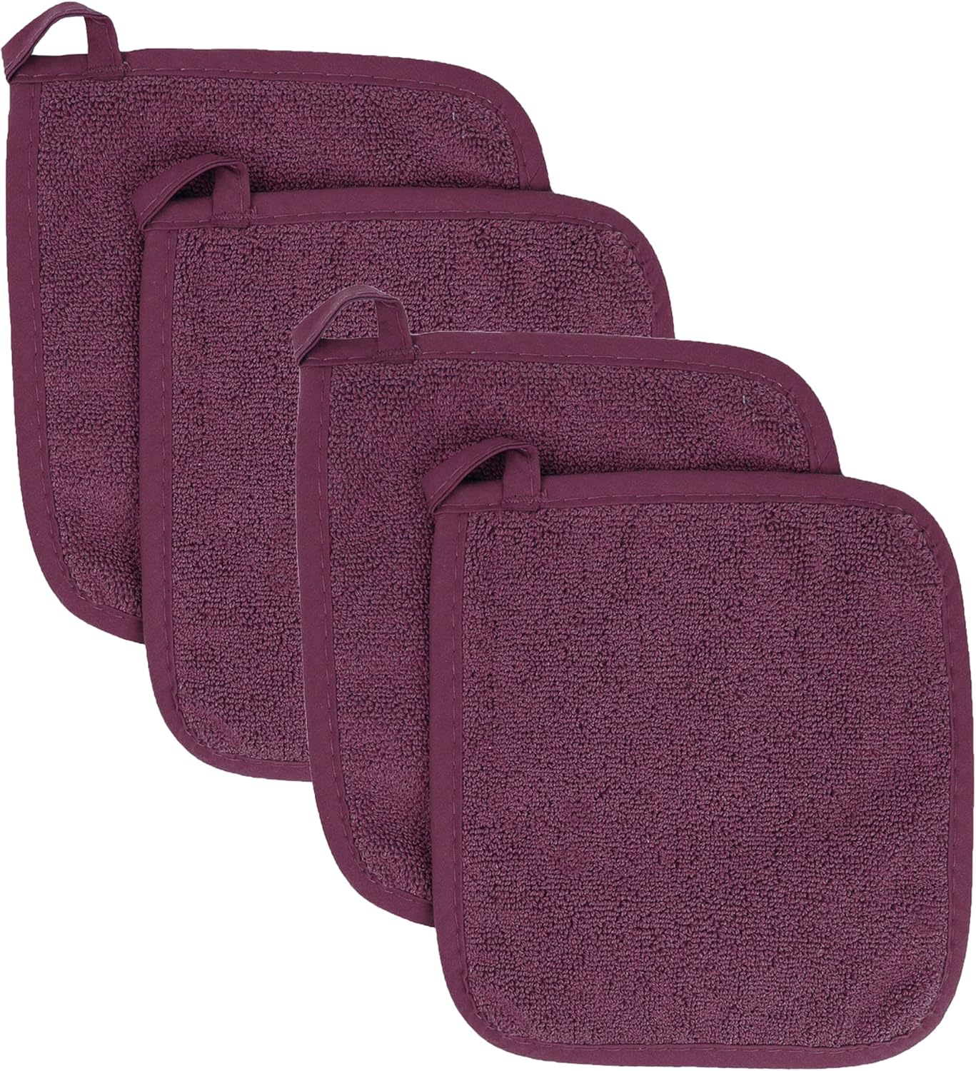RITZ Terry Potholder & Hot Pad: Unparalleled Heat Resistant, Durable 100% Cotton – Ergonomically Designed for Optimal Grip – Easy-Care Machine Washable – 4-Pack, Beet