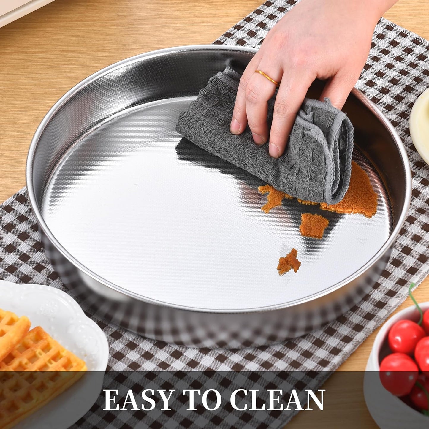 Inqibee Cake Pan Set of 3,18/8 Stainless Steel Round Cake Baking Pans,8-9.5-11 Inch,Physics Anti-Stick and Scratch,Non-Toxic and Easy Clean