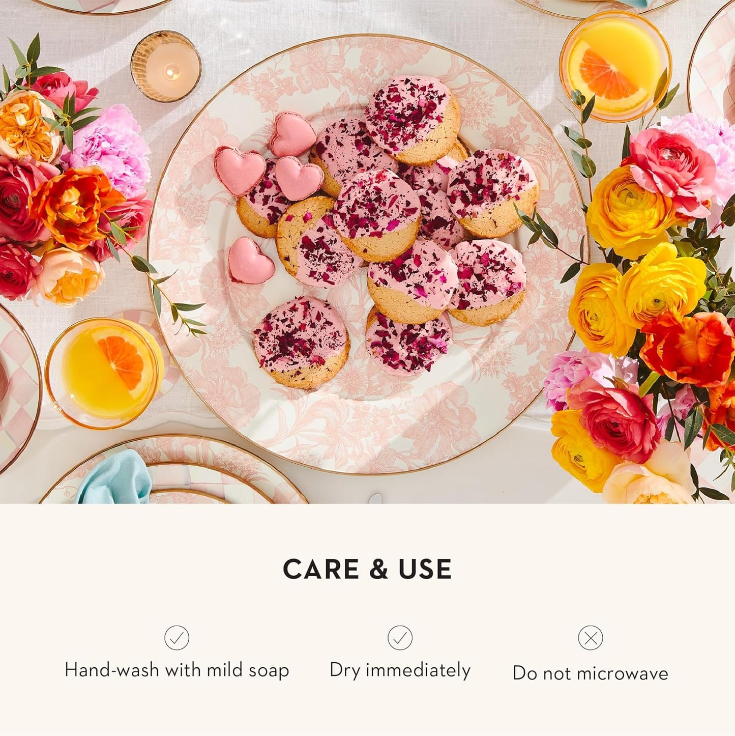 MACKENZIE-CHILDS Enamel Serving Platter, Decorative Serving Platter for Food, 16 Inches, Rosy English Garden