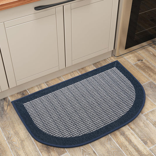 PADOOR Kitchen Mats for Floor, Kitchen Rugs Non Slip Washable, Half Circle Kitchen Floor Mat Sink Rug Rubber Backed Super Absorbent, 20”x32” Blue