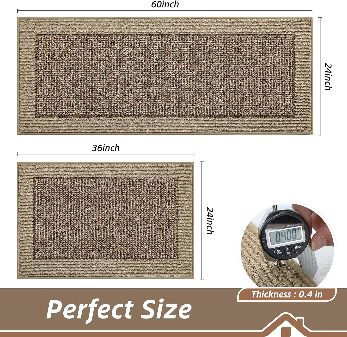 BEQHAUSE Kitchen Rugs and Mats Set of 2 Non-Slip Kitchen Mats for Floor, Absorbent and Stain Resistant Kitchen Runner, Machine Washable Rugs for Kitchen, Laundry & Sink, 24"x36"+24"x60", Taupe