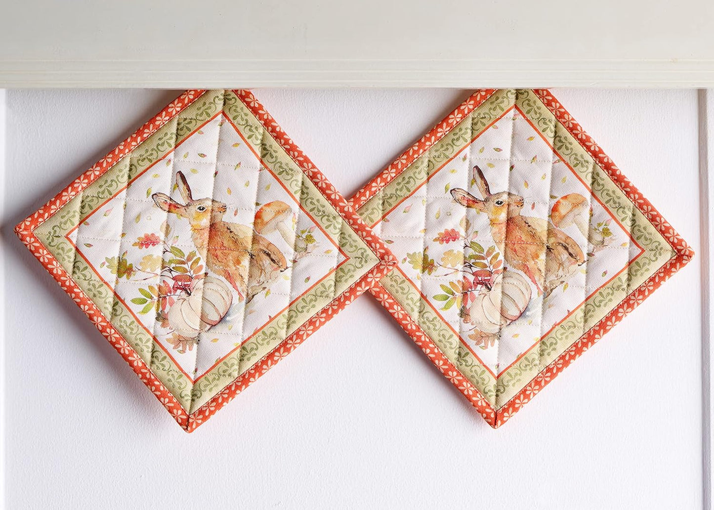 Maison d' Hermine Pot Holders Set 100% Cotton Heat Resistant Potholders 8" x 8" Hot Pads with Loop BBQ, Cooking, Baking, Grilling, Kitchen, Handling Hot Pans (Pack of 2, Pumpkin Passion)