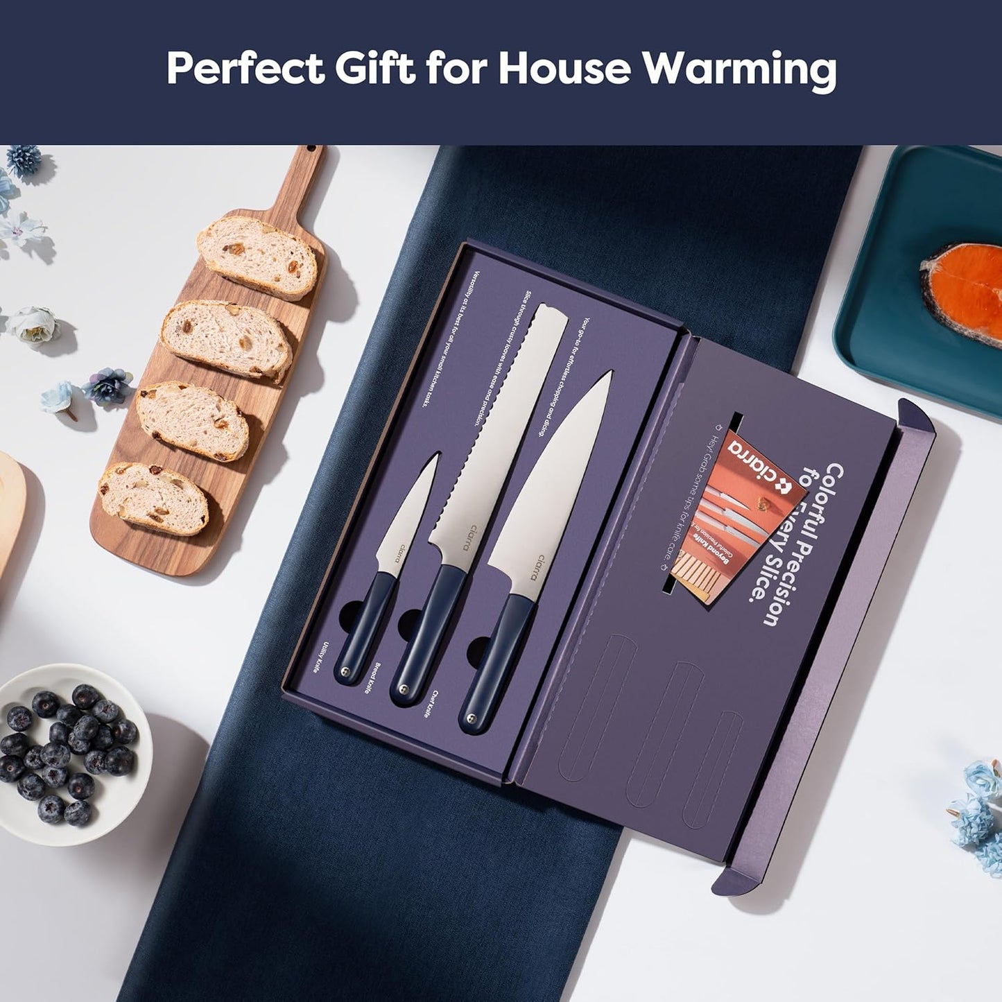 CIARRA Professional Kitchen Knife Set 5 PCS - Chef Knife Set, Bread Knife, Utility Knife, High Carbon Stainless Steel Cooking Knives with Gift Box (Blue)