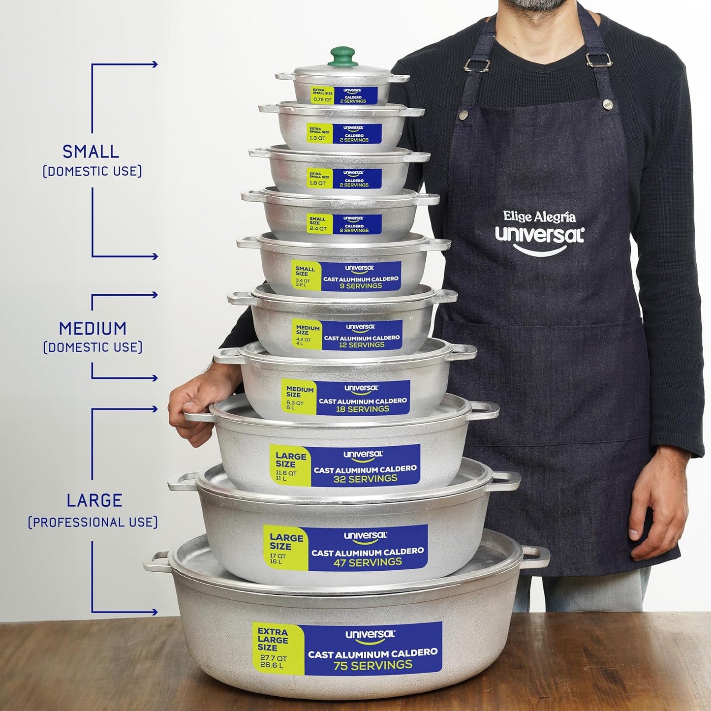 Universal (Medium Size) Caldero 18 Cups - 6.3 QT / 6 L, Stainless Aluminum Pot, Even Heat Distribution and Fast Cooking Dutch Oven Pot, Ergonomic Handles, Ideal for Rice, French Fries, and More