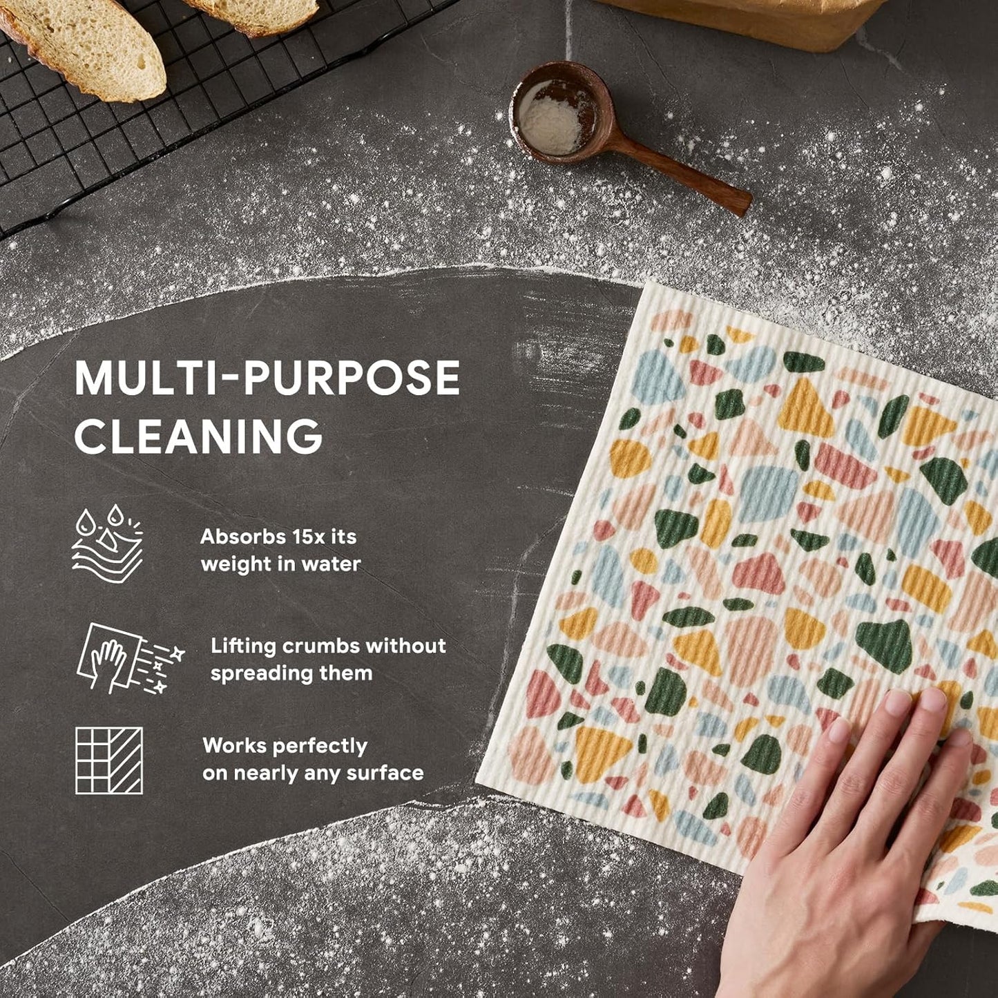 RECYCO Swedish Dishcloths for Kitchen | 4 Pack Oversized Washable Dish Rags | Large Cellulose Reusable Cleaning Paper Towels | Absorbent Counter Dish Cloth Sponge XL Kitchen Wipes, 12" L x 10" W