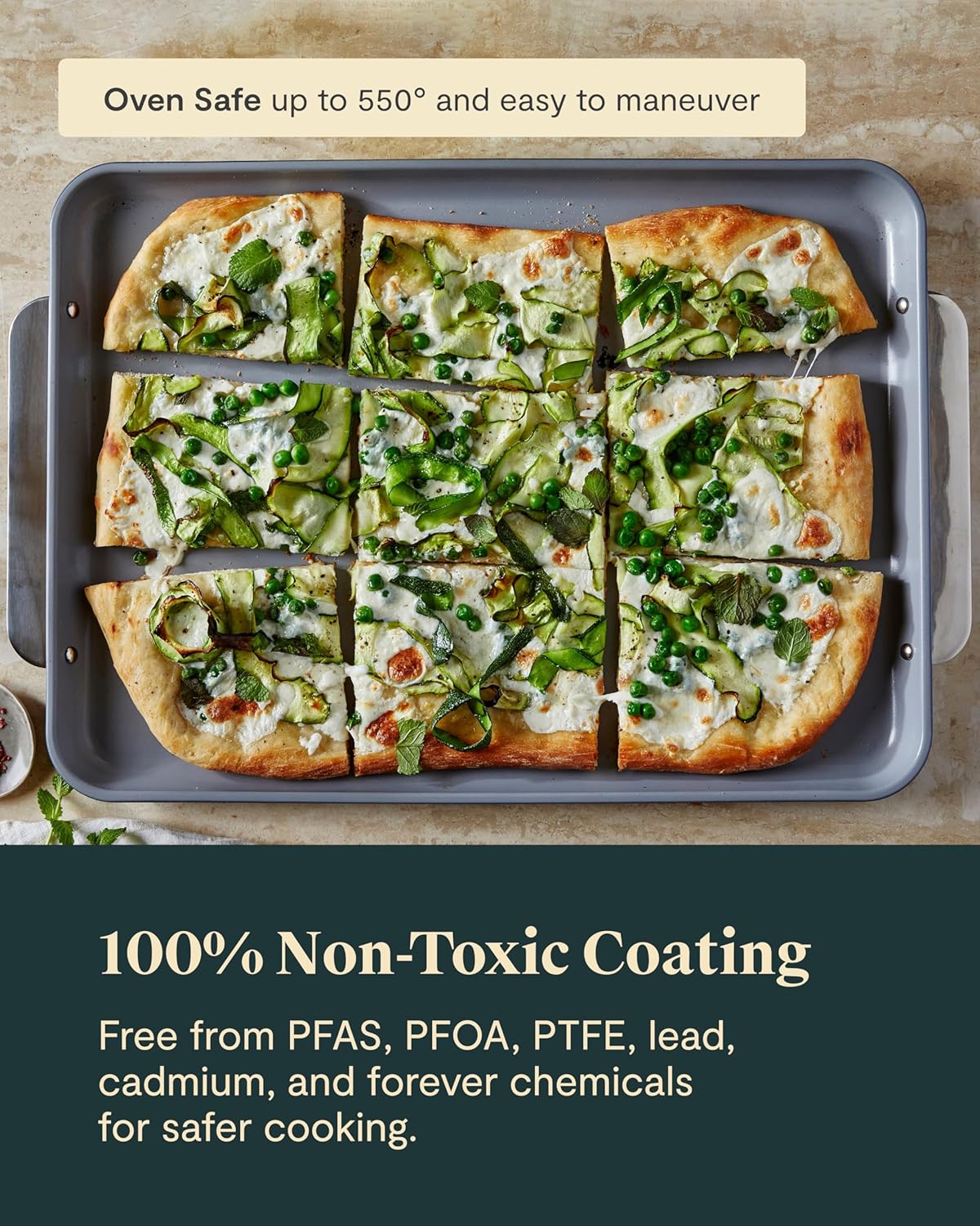 Caraway Non-Stick Ceramic Baking Sheet Duo - Naturally Slick Ceramic Coating - Non-Toxic, PTFE & PFOA Free - 18 x 13" Large & 15 x 10" Medium - Cream