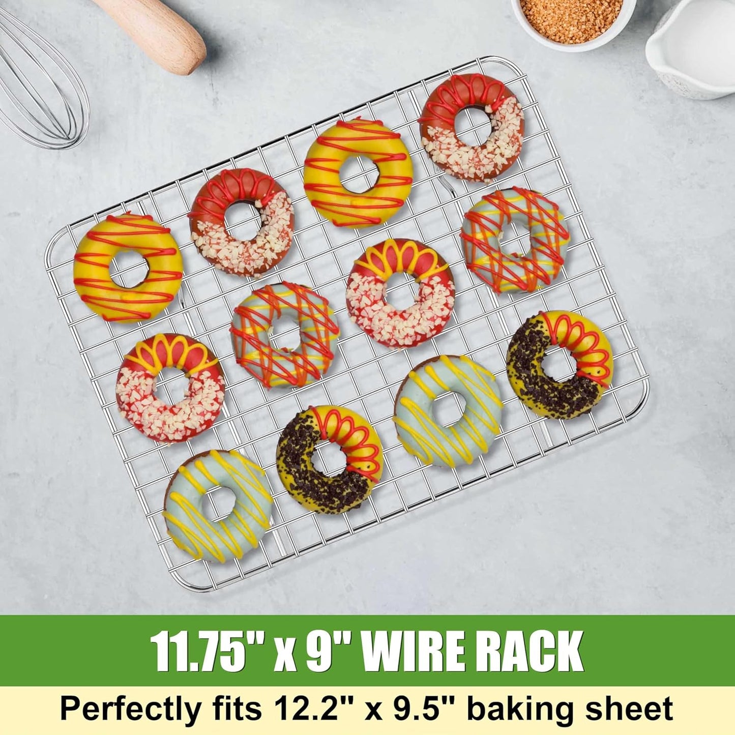 Homikit 2 Pack Cooling Rack Set, 12" x 9" Stainless Steel Baking Rack for Bacon Bread Pizza, Metal Wire Oven Racks for Cooking Roasting Fit Quarter Sheet Pan, Rust Free & Dishwasher Safe