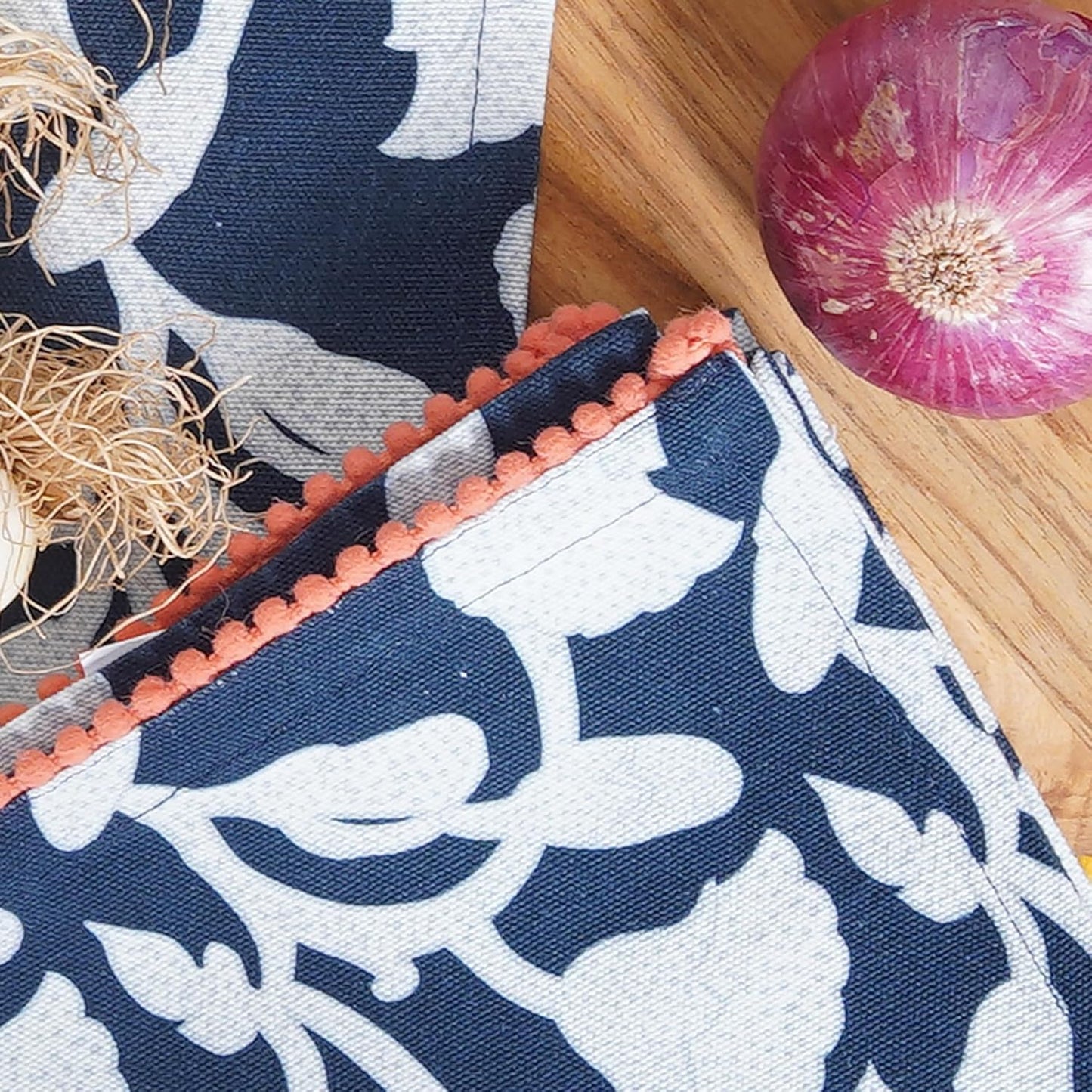 Printed Kitchen Dish Bar and Tea Towels Cotton, 18x28 inch with Trims, Cotton Dish Towel Sets (Allover Blue, Set of 6)