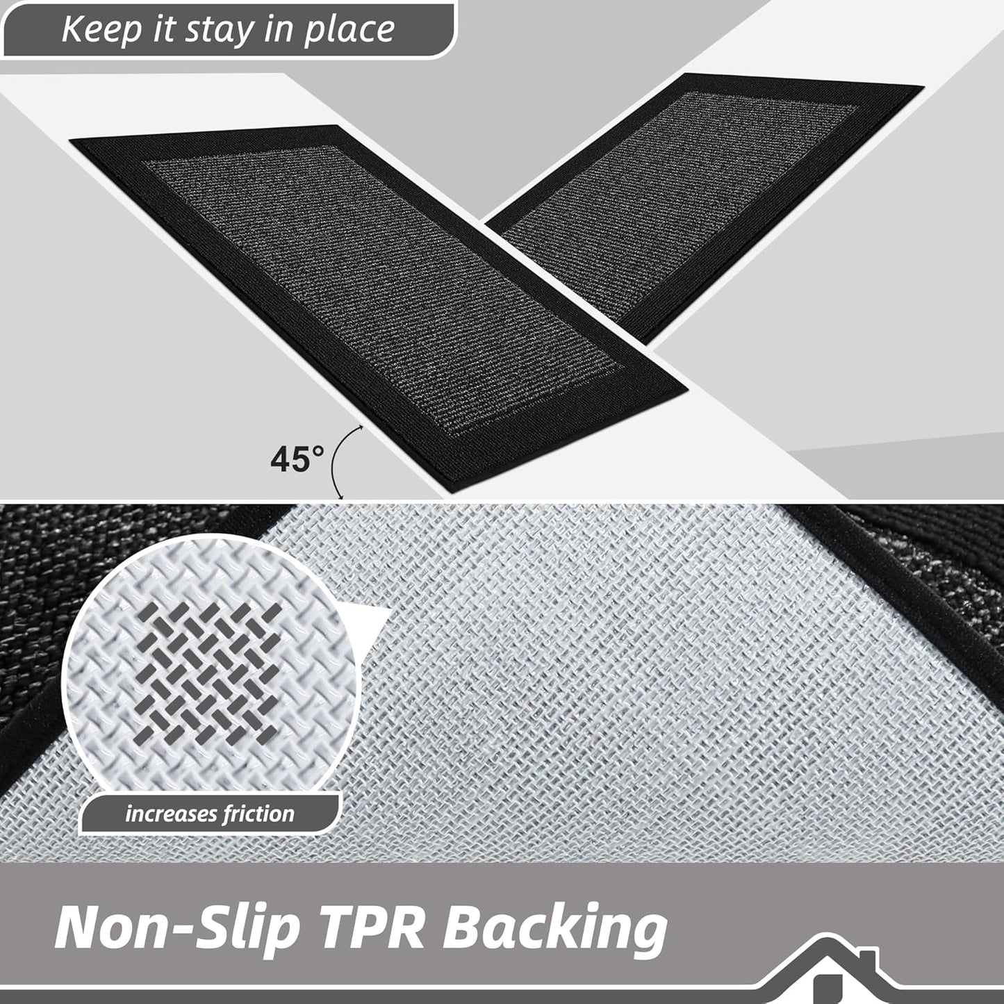 BEQHAUSE Kitchen Rugs and Mats Set of 2 Non-Slip Kitchen Mats for Floor, Absorbent and Stain Resistant Kitchen Runner, Machine Washable Rugs for Kitchen, Laundry & Sink, 24"x36"+24"x60", Black