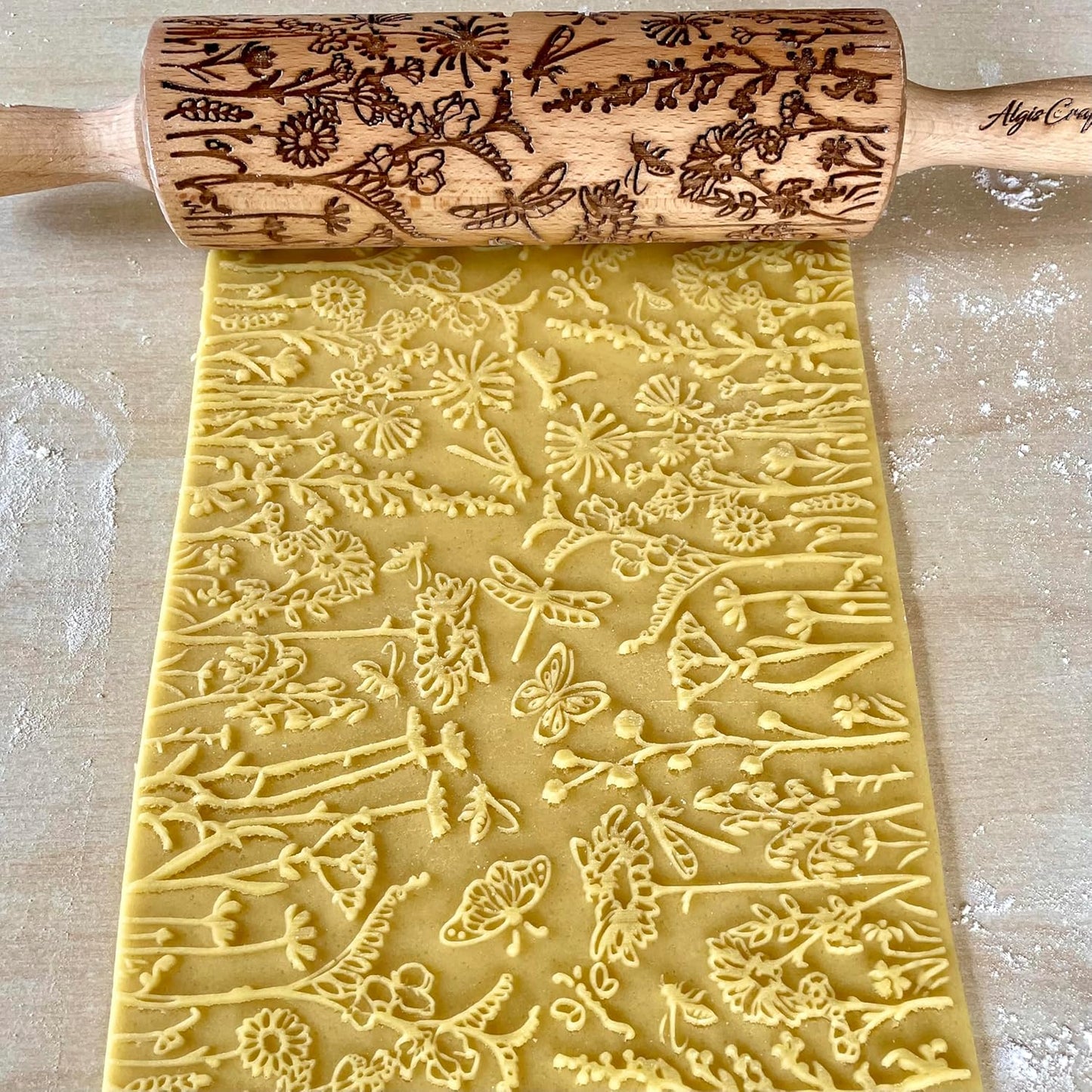 MEADOW Embossing Rolling Pin. Laser Engraved Rolling Pin for Pottery and Cookies by Algis Crafts