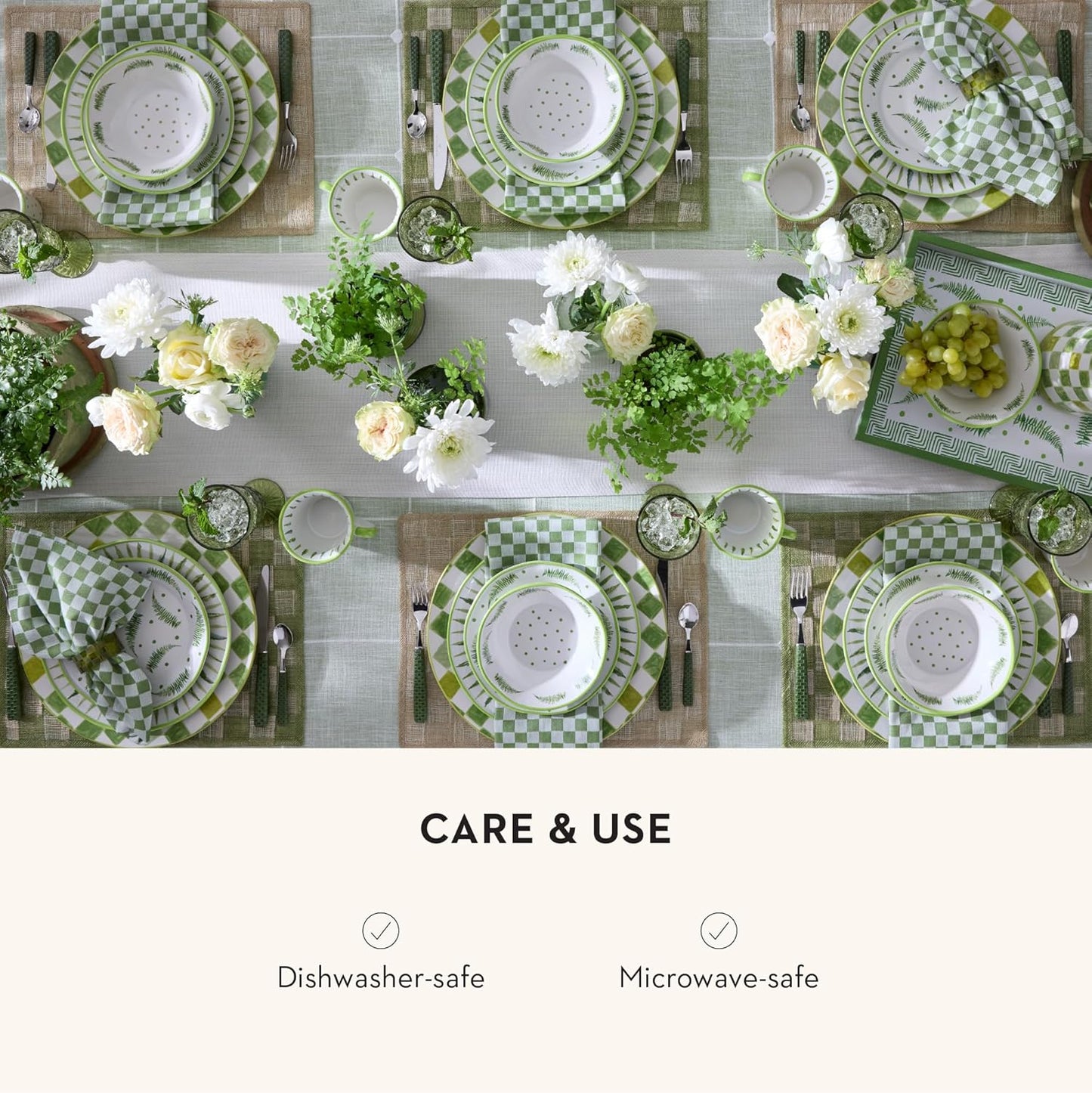 MACKENZIE-CHILDS Round Platter, Dishwasher-Safe and Microwave-Safe Stoneware Serving Platter, Green Check