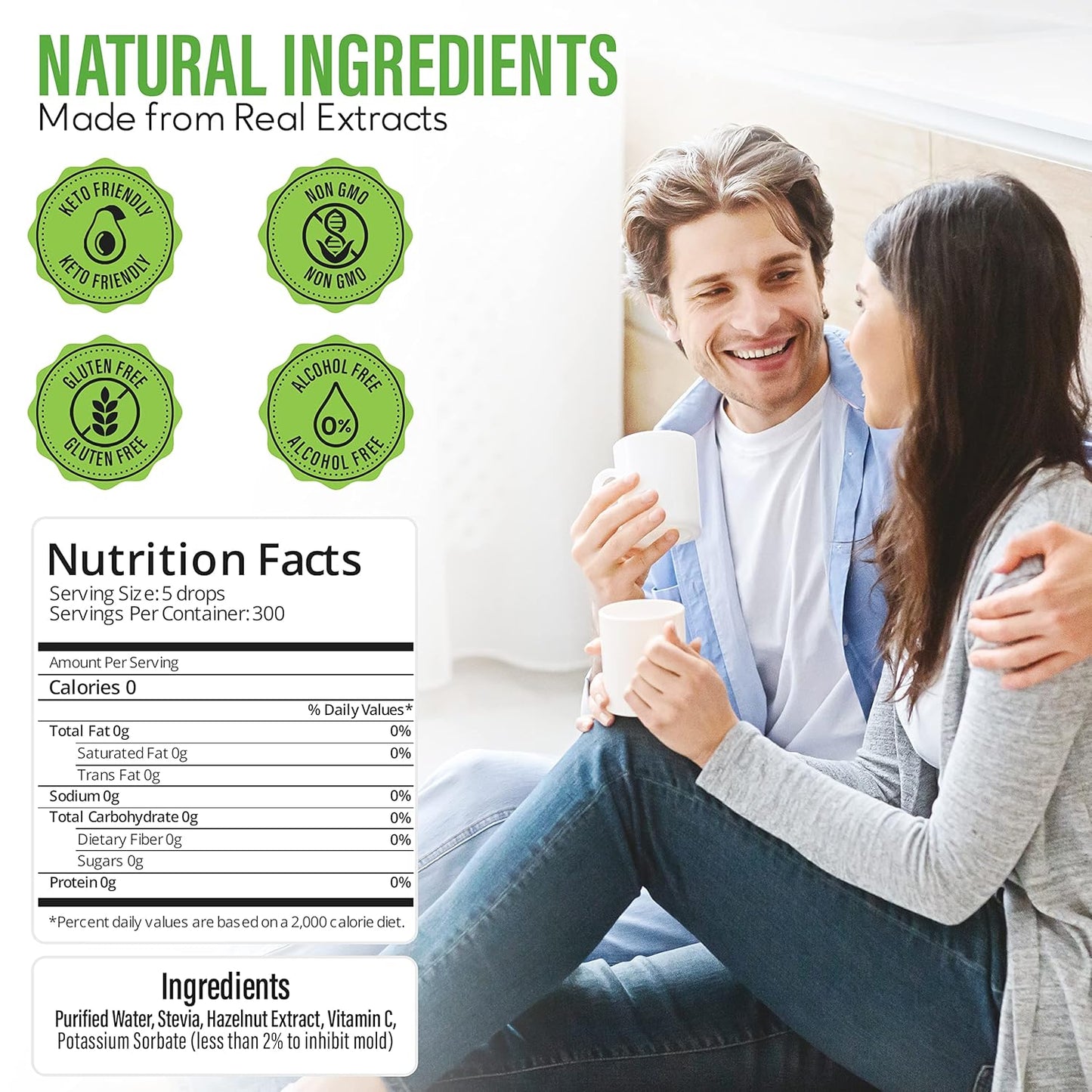 Stevia Select Hazelnut Flavored Liquid Stevia – Zero Calorie Coffee, Tea, Drink & Baking Sweetener, All-Natural, No Erythritol, Keto-Friendly Sugar Alternative, 300 Servings – 2 Oz (1 Pack)