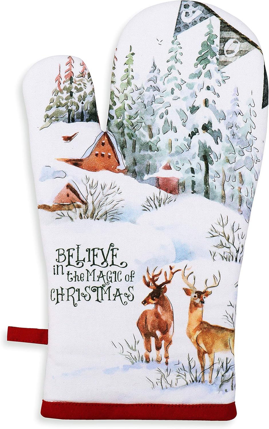 AMOUR INFINI Oven Mitts Set of 1 Quilted Liner with Hanging Loop Non Slip, Heat Resistant, Washable Reusable Oven Mitt Gifts (Christmas Winter 7x13 Inches)