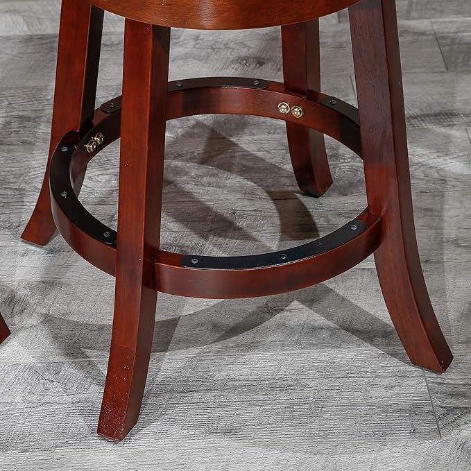 DTY Indoor Living Meeker 24 Inch Counter Height Bar Stools with Backs - Wooden Swivel Counter Stools for Kitchen Island - Bone Leather Seat, Solid Wood Frame, Cherry Finish