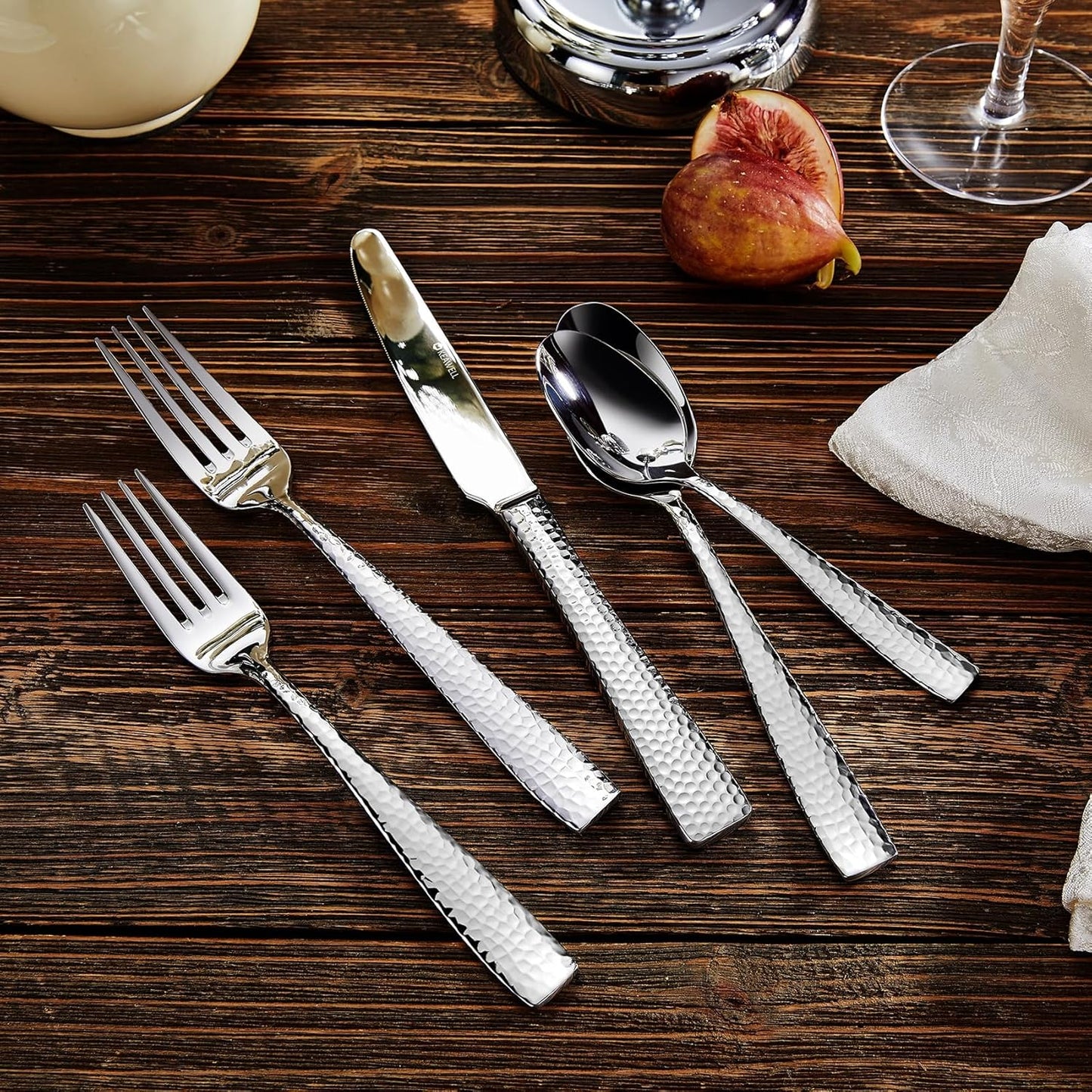 KEAWELL Premium 20/45/65 Piece Louis Hammered Silverware Set with Squared Edge, 18/10 Stainless Steel, Service for 4/8/12, Fine Flatware Set, Dishwasher Safe (45)