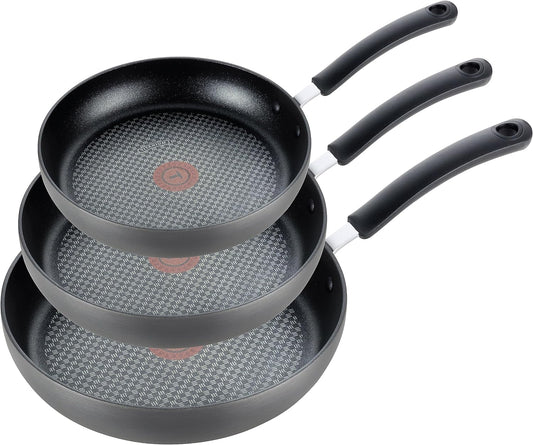 T-fal Ultimate Hard Anodized Nonstick Fry Pan Set 3 Piece: 8, 10.25, & 12 Inch, Oven Broiler Safe 400F, Kitchen Cookware Set, Pots and Pans Set Non Stick, Frying Pans, Skillets, Dishwasher Safe, Black