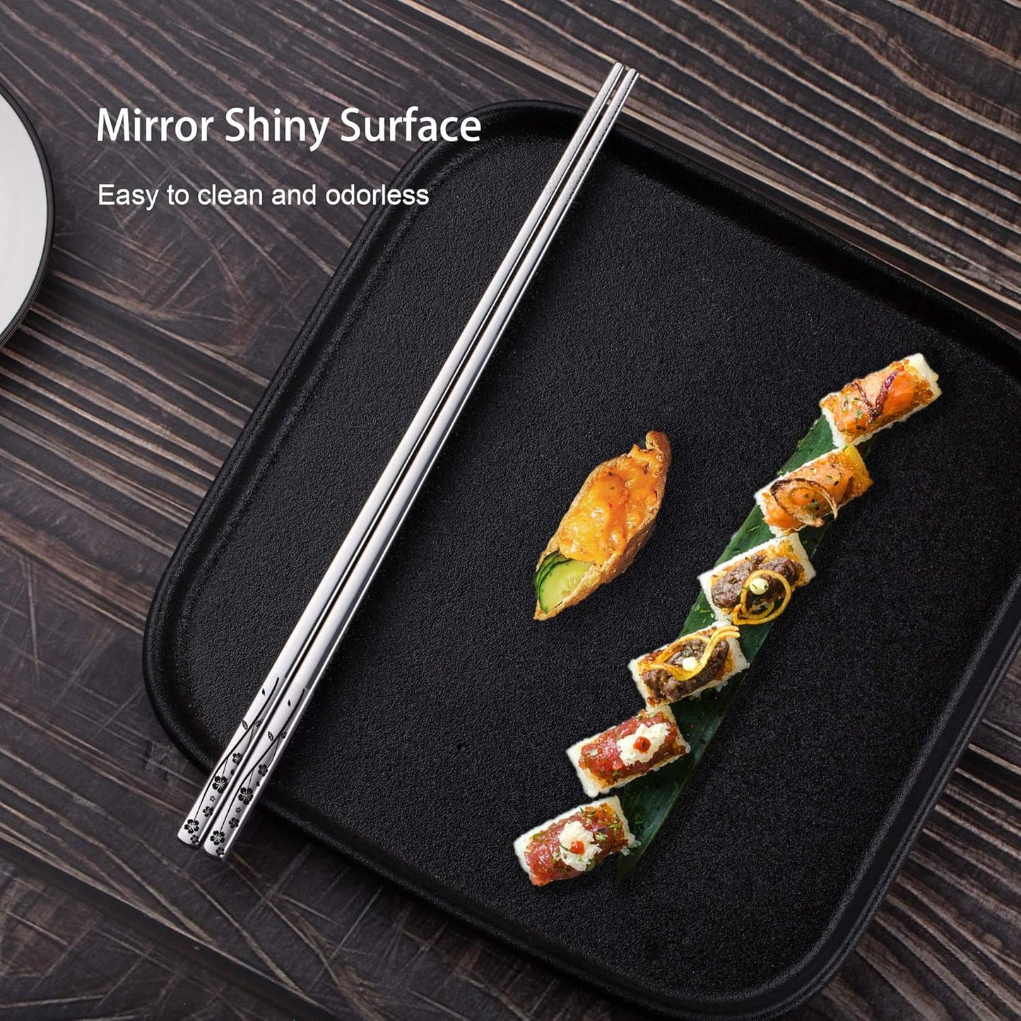 Metal Chopsticks Reusable 316 Stainless Steel Chopsticks Multipack Dishwasher Safe Chop Sticks Square Fancy Laser Engraved Non-slip Korean Chopstick for Cooking Eating 9.45 Inches 5 Pairs Gift Set