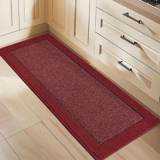 BEQHAUSE Kitchen Runner Rugs 24"x60", Kitchen Rugs Non-Slip Kitchen Mats for Floor, Absorbent and Stain Resistant Kitchen Mats, Machine Washable Rug for Kitchen, Hallway, Laundry & Sink, Red