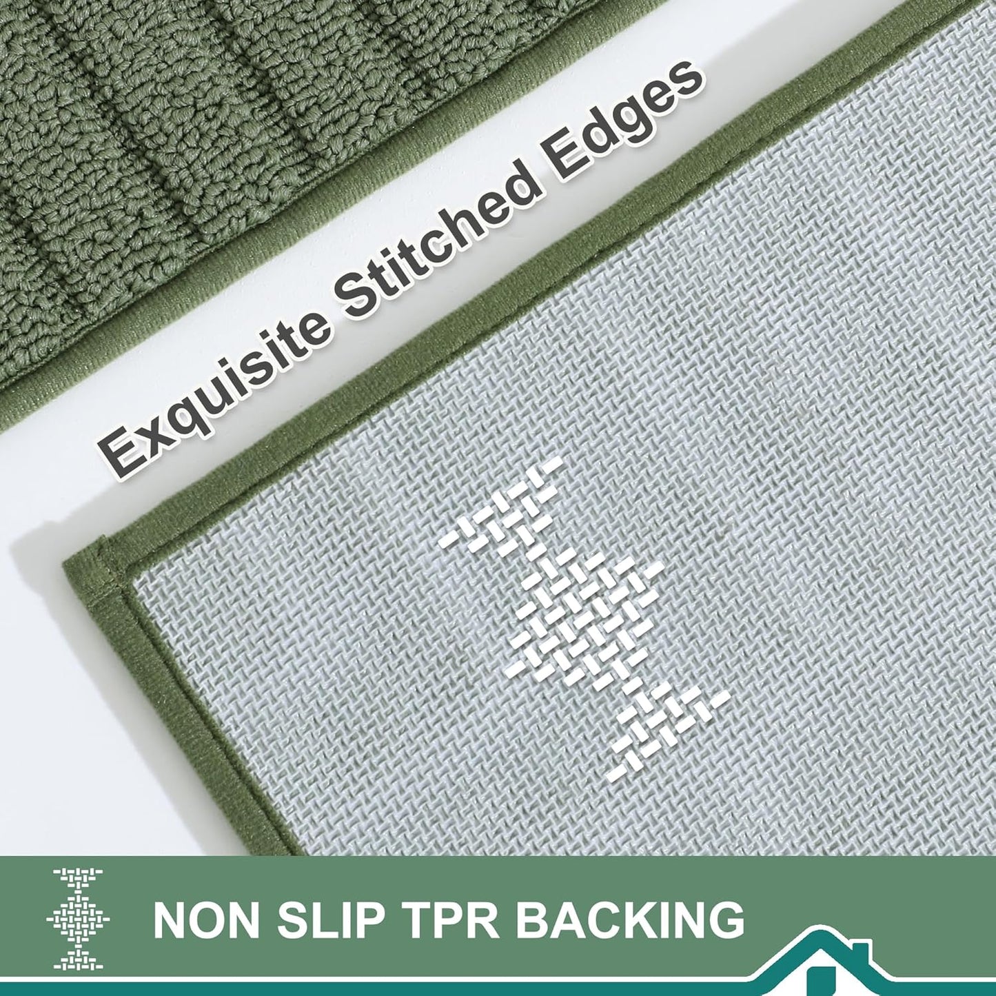 BEQHAUSE-Kitchen-Rugs-Non-Slip-Kitchen-Mats-for-Floor Machine Washable Kitchen Rugs 2 Pieces Kitchen Carpet Runner with TPR Backing,Green,24x35inch/24x60inch