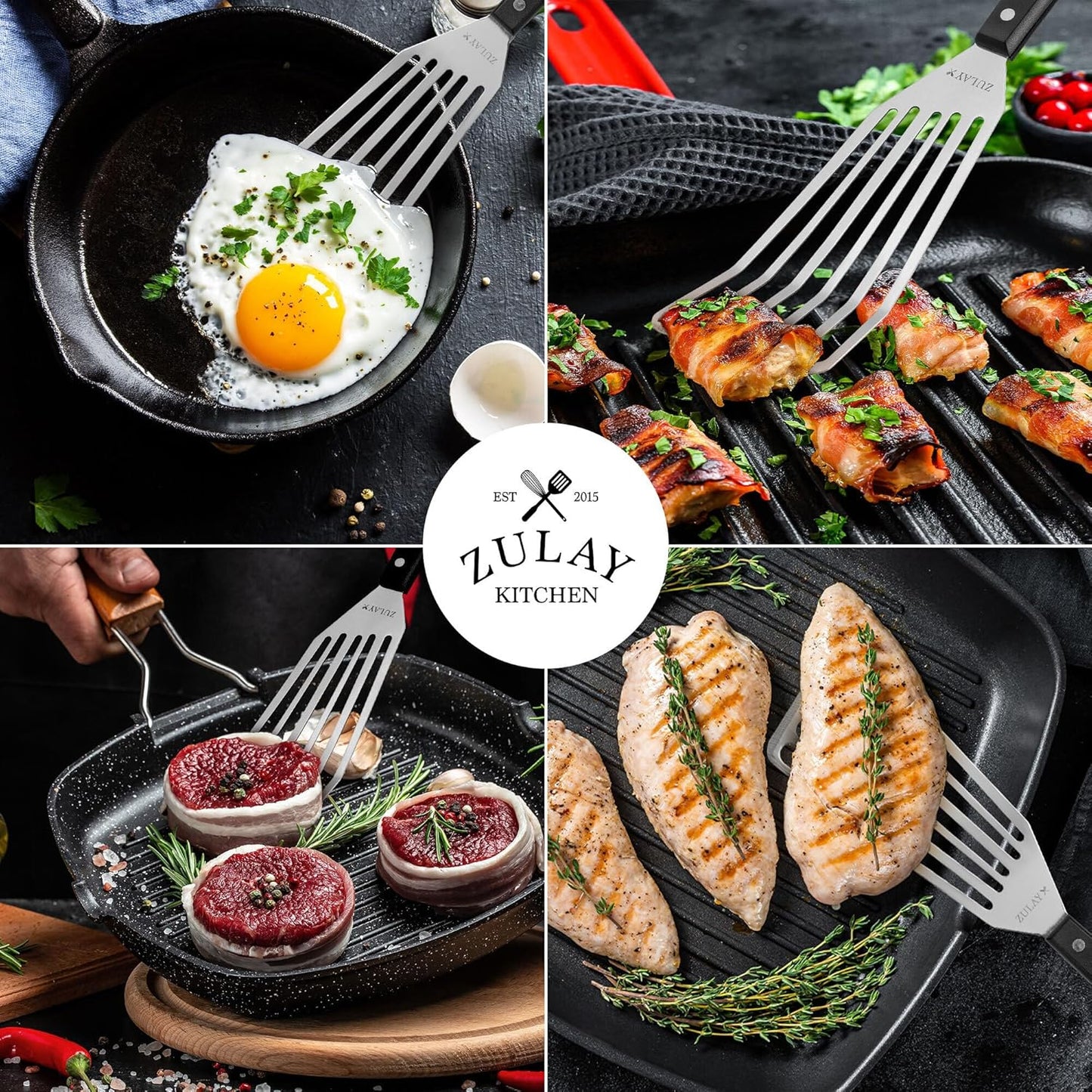 Zulay Kitchen Fish Spatula Stainless Steel - Spatulas for Non-Stick Cookware - Slotted Stainless Spatula - Easy to Clean Turner 12.4