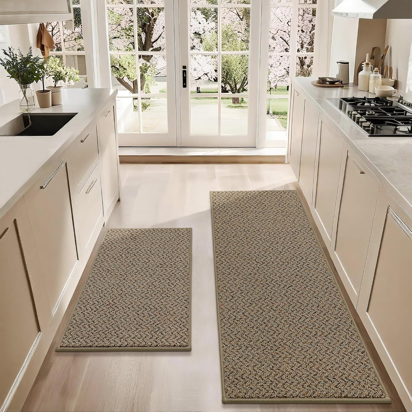 COSY HOMEER Kitchen Rugs Non Slip Washable 24"x36"+24"x60" Absorbent Kitchen Mats for Floor Stain Resistant Kitchen Runner Rug Sets of 2 Kitchen Floor Mats for Sink,Taupe