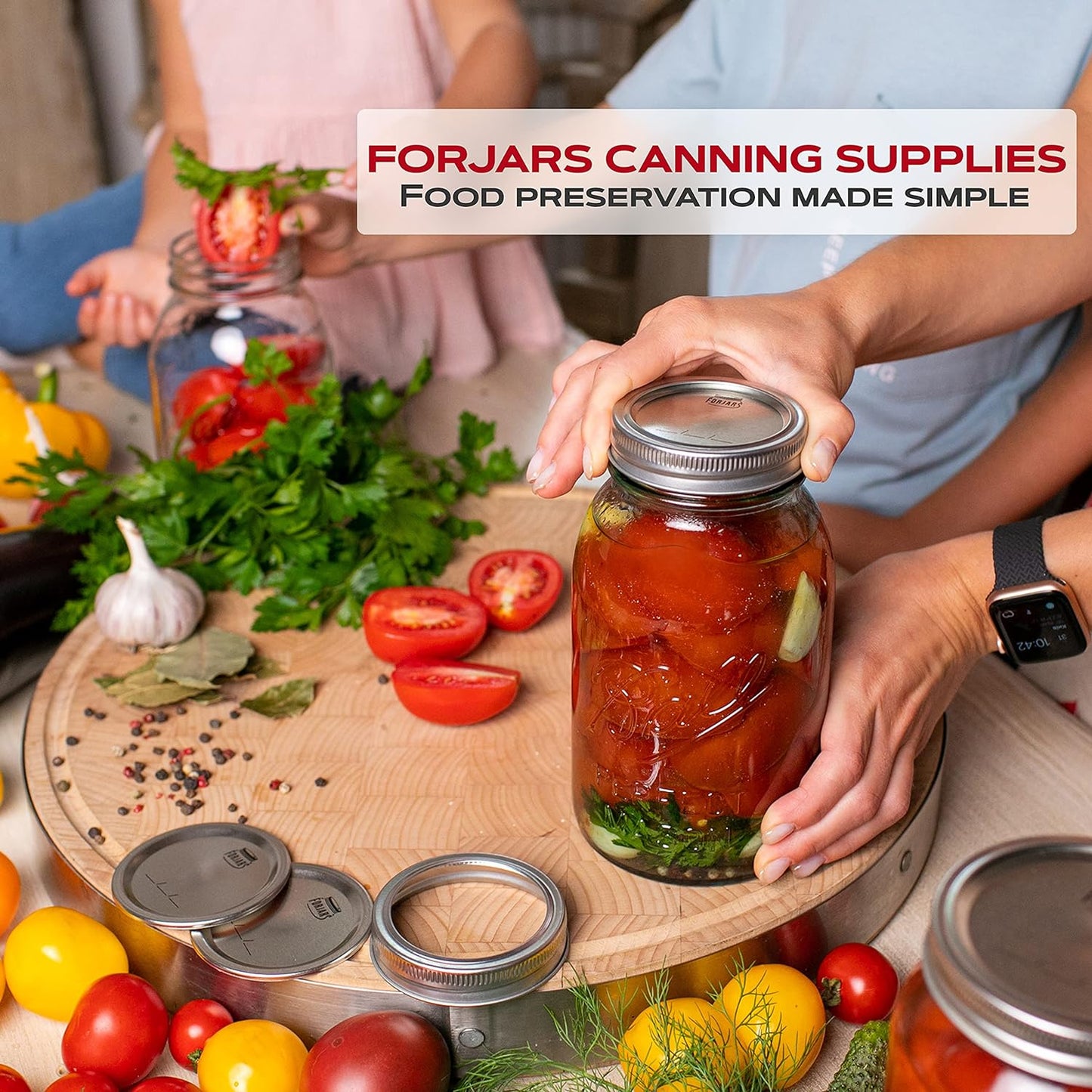 FORJARS - Wide Mouth Canning Lids, 100-Pack – Create Airtight Seals on Mason Jars to Preserve Food for Meal Prep & Emergency Food Storage – 3.4 In. Metal Lids with Silicone Seals – Canning Supplies