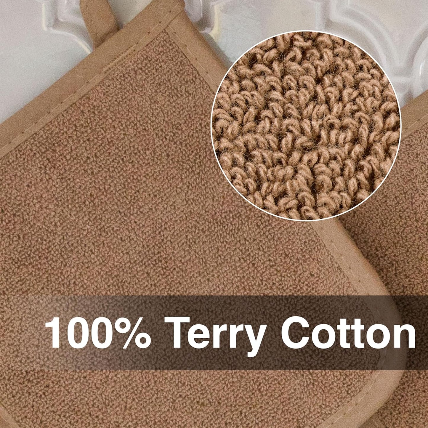RITZ Terry Potholder & Hot Pad: Unparalleled Heat Resistant, Durable 100% Cotton – Ergonomically Designed for Optimal Grip – Easy-Care Machine Washable – 4-Pack, Mocha Brown