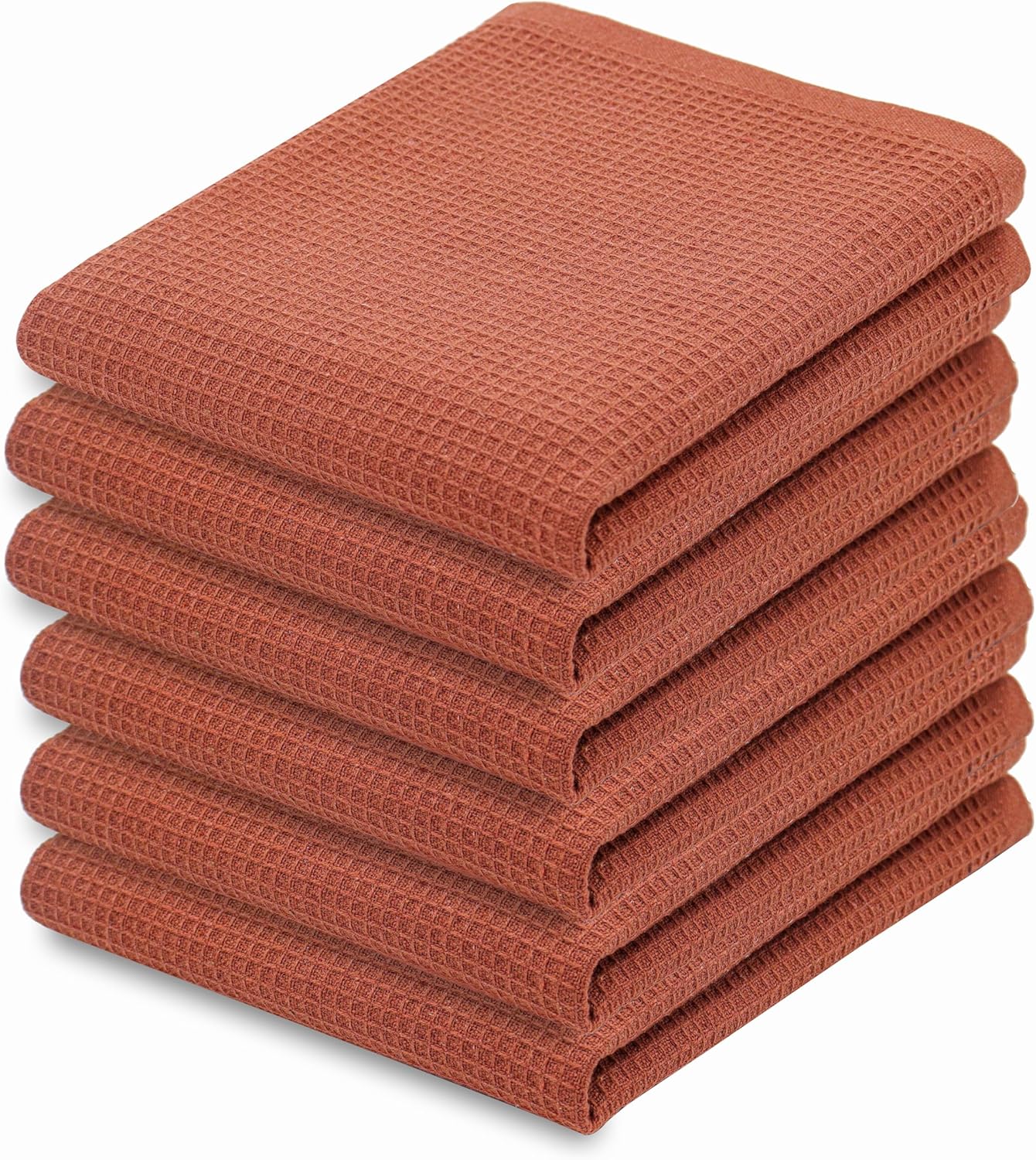 PurpleEssences Rust Waffle Weave Kitchen Towel, 100% Cotton - 15 x 25 Inches, with Hanging Loop Ultra Soft Absorbent Quick Drying Dish Cloth, Tea and Hand Towels, 6 Pack - Spring Summer - Rust
