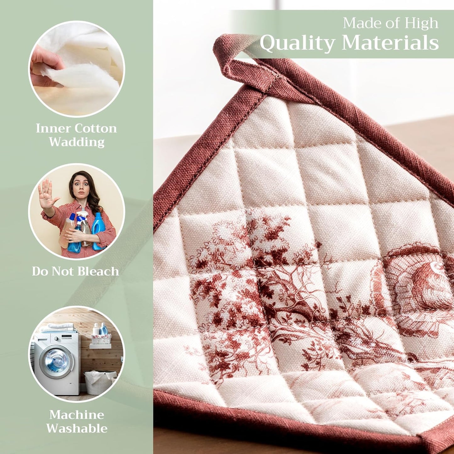 Maison d' Hermine Pot Holders 100% Cotton Heat Resistant Potholders 8" x 8" Hot Pads with Loop BBQ, Cooking, Baking, Grilling, Kitchen, Handling Hot Pans (Pack of 1, Holy Jouy - Brown)