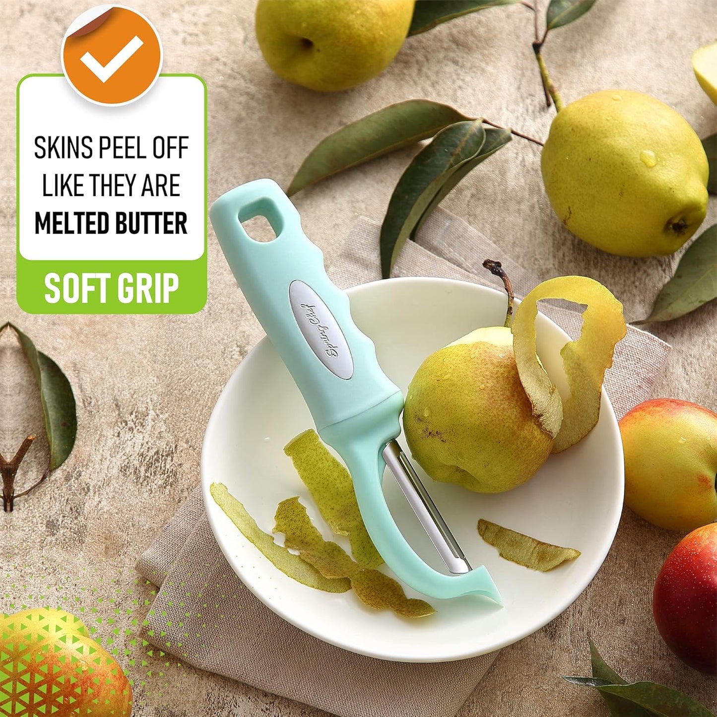 Spring Chef Premium Stainless Steel Vegetable Peeler, Dishwasher Safe Potato Peelers for Kitchen with Soft Grip Handle, Perfect for Apple, Fruit, Veggie, Carrot, Cucumber, Ginger - Set of 2 - Mint