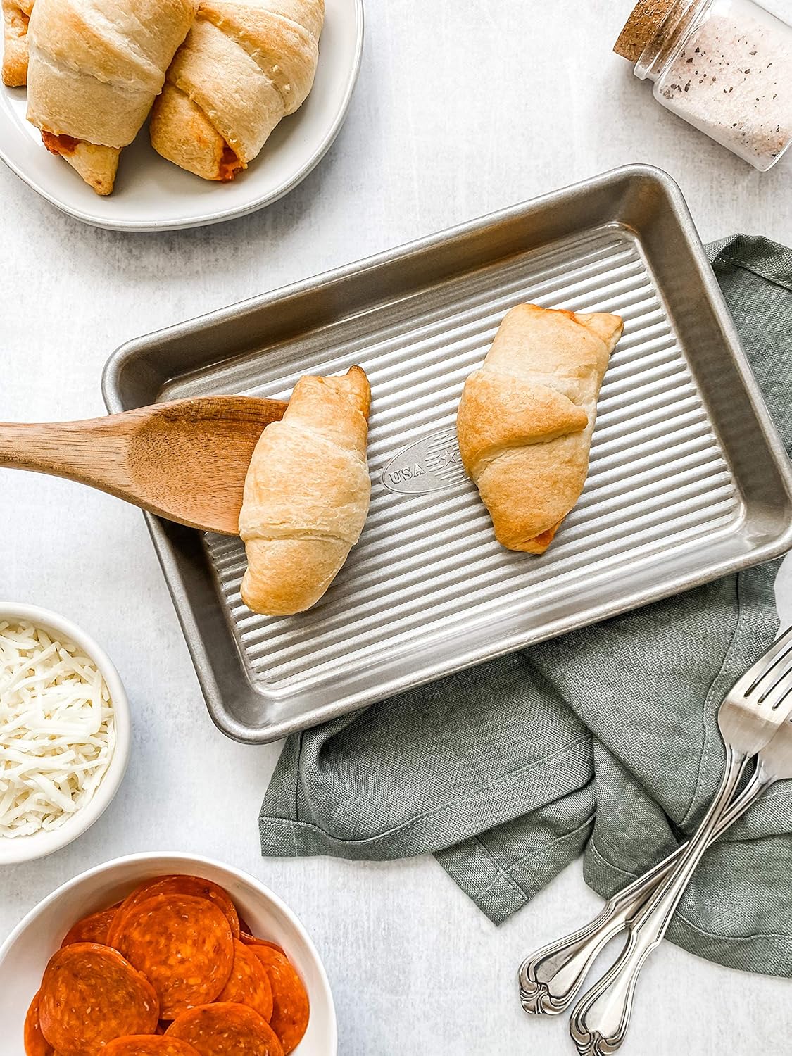 USA Pan Bakeware Mini Sheet Baking Pan Warp Resistant with Nonstick Quick Release Coating, Aluminzed Steel, Set of 2