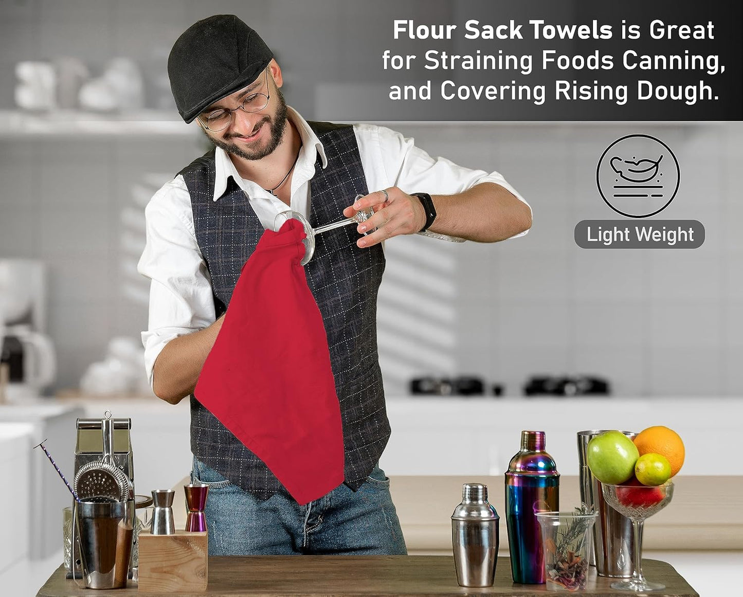 RUVANTI Flour Sack Towels 50 Pack 28x28 Inch, 100% Cotton Tea Towel, Reusable, Machine Washable, Absorbent BarTowels - Dish Cloth Perfect for Drying Dishes & Cleaning - Red