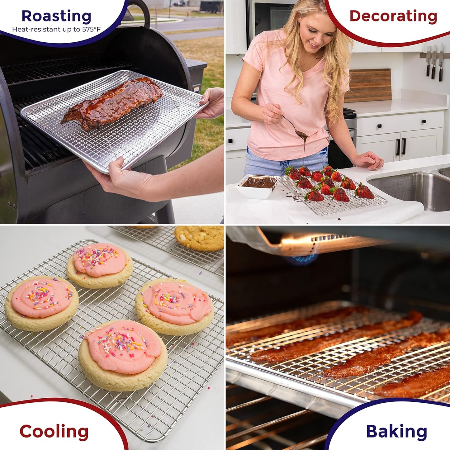 KITCHENATICS Half Sheet Cooling Racks for Cooking and Baking, Stainless Steel Wire Rack for Baking Sheet, Bacon Rack for Oven, Heavy-Duty Wire Cookie Cooling Rack fits Half Sheet Pan, 11.8 x 16.9 IN