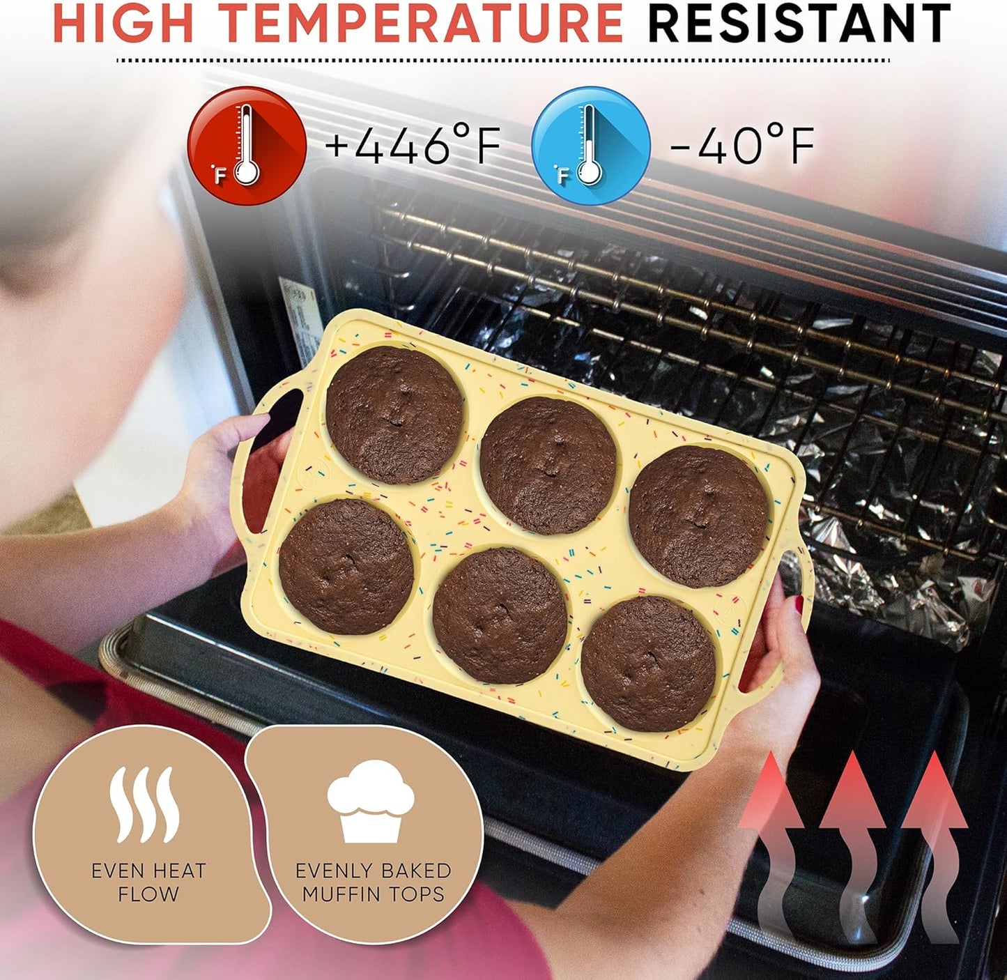 Jumbo Top Silicone Muffin Pans for Baking, 4 Inch Silicone Jumbo Muffin Pan 6 Cup, Egg Pan for Baking English muffins, Whoopie Pies, Corn Bread Bites, Confetti Muffin Top Pans Non Stick