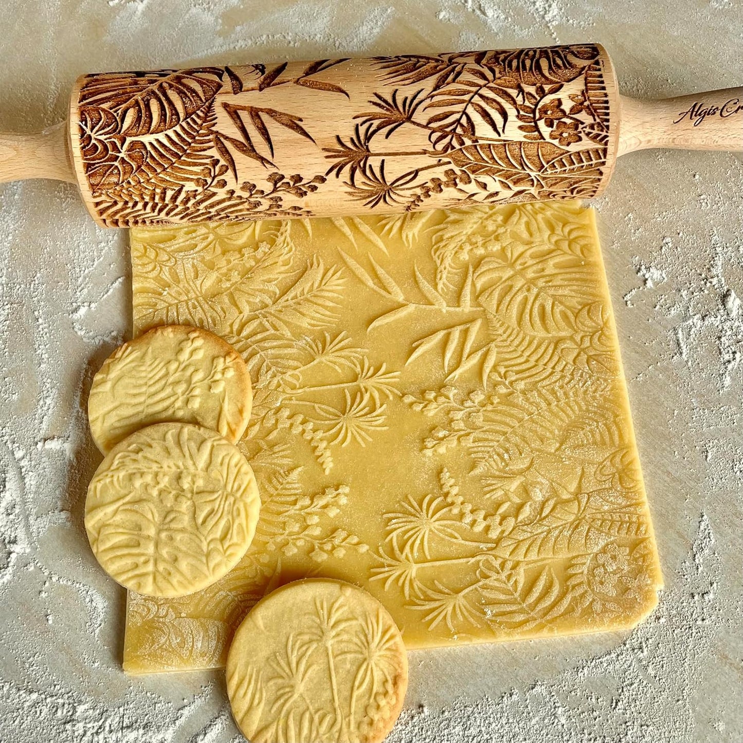 Embossing Rolling Pin JUNGLE. Dough and Clay Roller for Embossed Cookies and Pottery. Cookie and Ceramic Stamp. Backing Gifts for Women by Algis Crafts