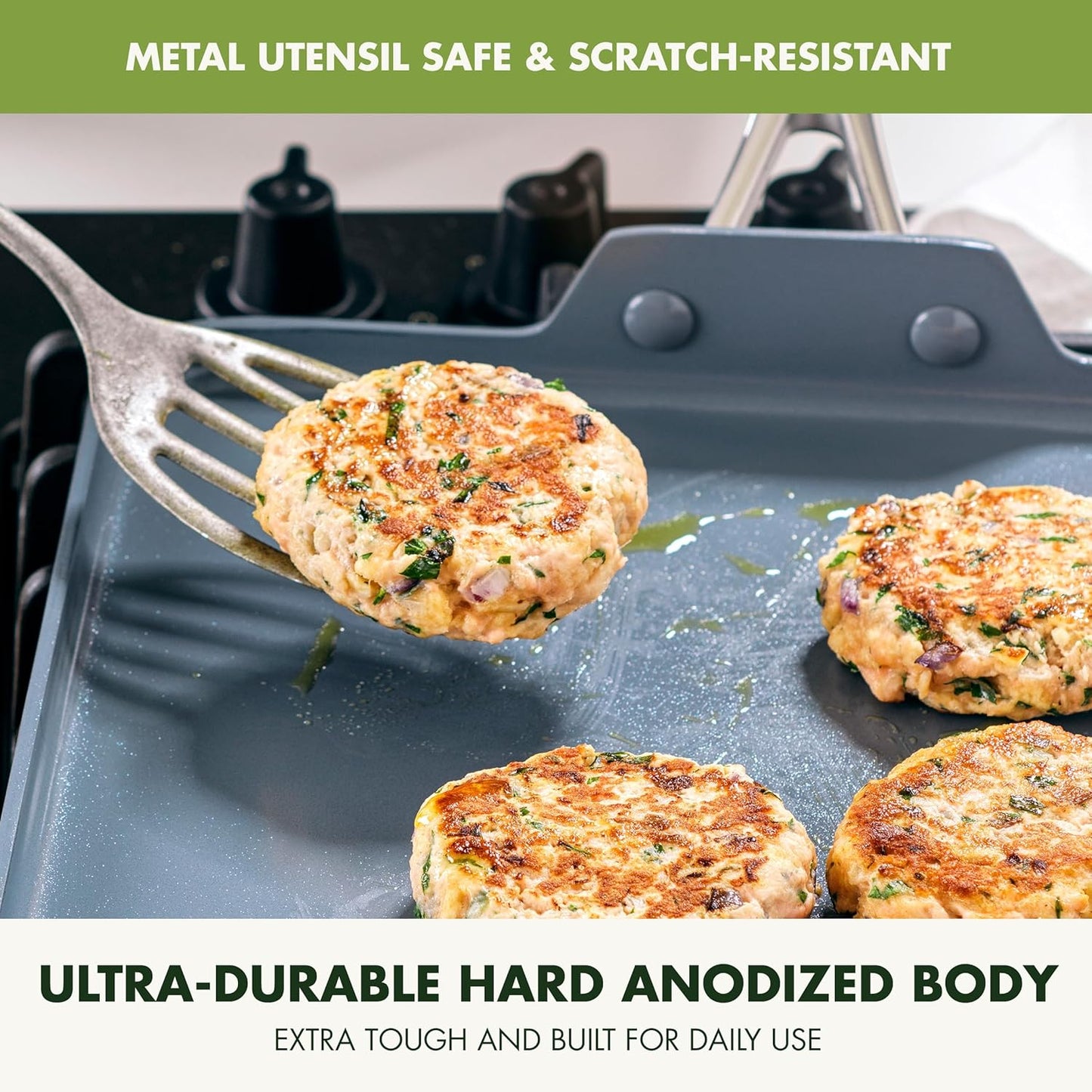 GreenPan Valencia Pro Hard Anodized Healthy Ceramic Nonstick 11" Griddle Pan, PFAS-Free, Induction, Dishwasher Safe, Oven Safe, Gray