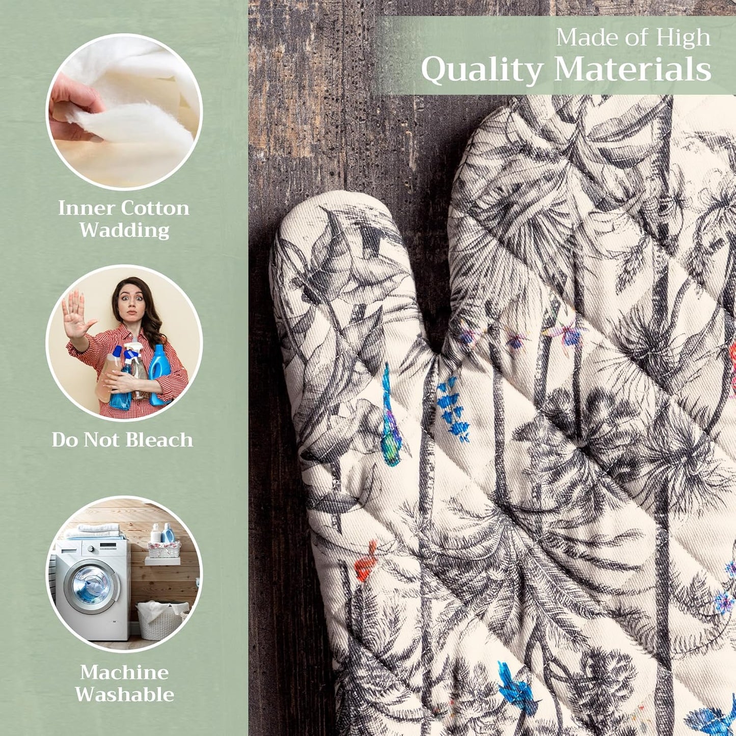 Maison d' Hermine Oven Gloves 100% Cotton Oven Mitt 7" x 13" with Loop Heat Resistant, BBQ, Cooking Gloves, Baking, Grilling, Kitchen, Handling Hot Pans (Pack of 1, Amazonia)